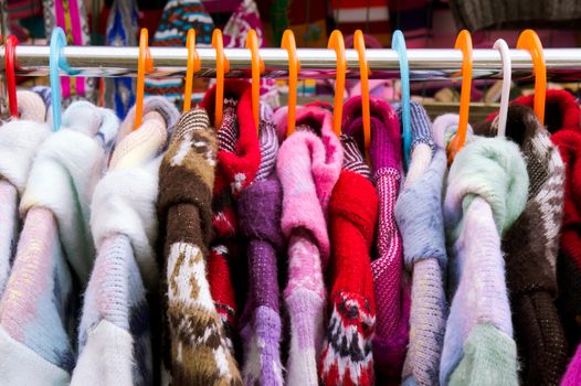 Colorful thick warm winter coats at a market
