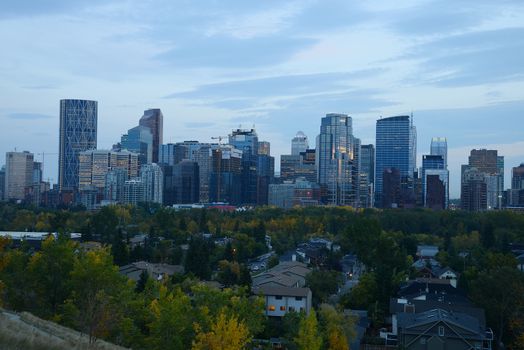 downtown calgary in an evening after sunset