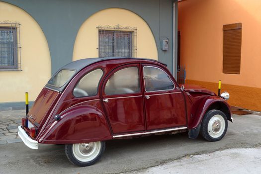 Small Eastern European Car in the old part of Drama city in Greece