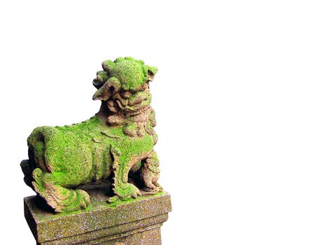 This is an ancient Chinese lion. There are many lichens on its.