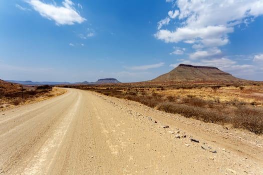 panorama of fantrastic Namibia landscape, Hardap region, with blue sky