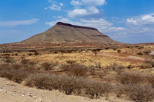 panorama of fantrastic Namibia landscape, Hardap region, with blue sky