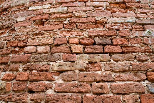 Photo of a red brick wall. May be used for texture and background.