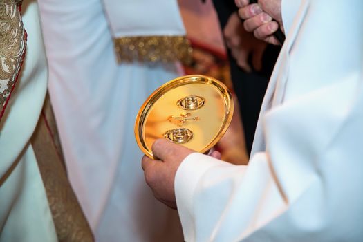 Wedding rings at wedding ceremony