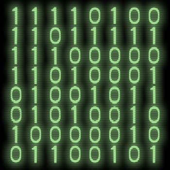 An image of a green binary code background