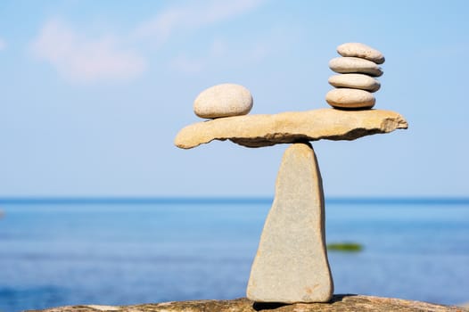 Balancing of pebbles on the top of triangle stone