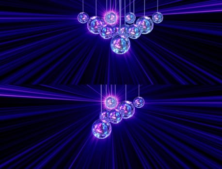 Colorful funky background with mirrored glitter disco balls for party