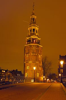 Water tower in Amsterdam in the Netherlands at night