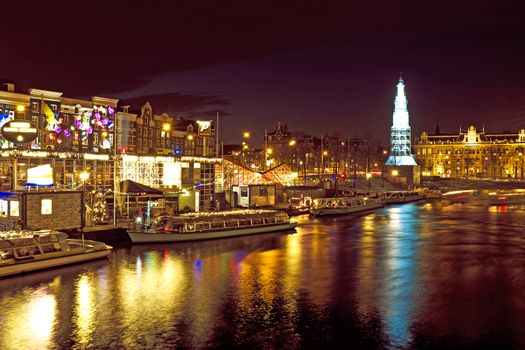 City scenic from Amsterdam in the Netherlands by night