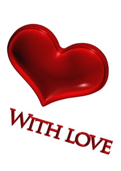 Glossy red three-dimensional inscription With Love and heart shape.