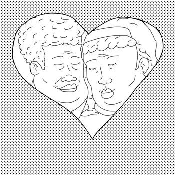 Hand drawn cartoon of happy couple in heart shape