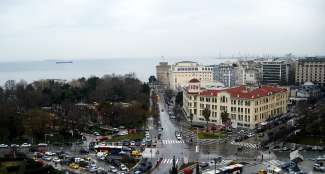 Panoramic view of Salonica city and the White Tower, Salonica, Greece.

Picture taken on February 7, 2010.