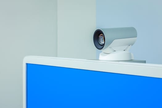 teleconference, video conference or telepresence camera with blue screen display