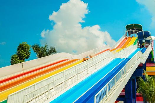 BANGKOK, THAILAND - NOVEMBER 9: Unidentified people play slide at Siam Park City water park in Bangkok, Thailand on November 9, 2014