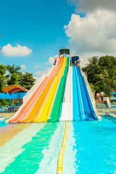 BANGKOK, THAILAND - NOVEMBER 9: Unidentified people play slide at Siam Park City water park in Bangkok, Thailand on November 9, 2014