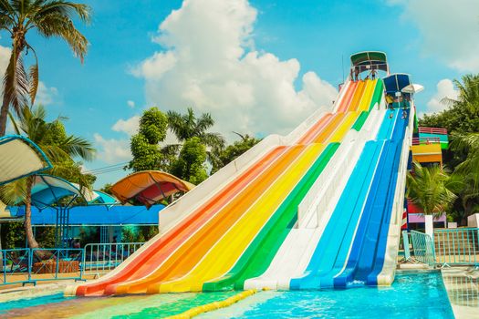 BANGKOK, THAILAND - NOVEMBER 9: Unidentified people play slide at Siam Park City water park in Bangkok, Thailand on November 9, 2014