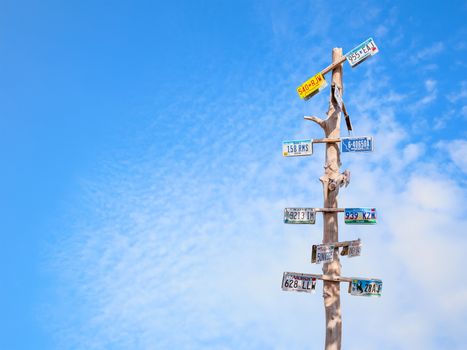 travel traffic sign for USA on blue sky