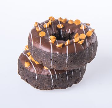 chocolate donuts on white background