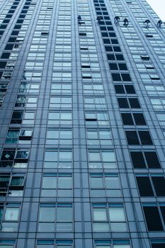 Group of Cleaners are cleaning windows of a office building