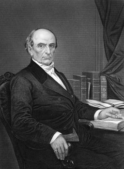 Daniel Webster (1782-1852) on engraving from 1873. Leading American statesman and senator. Engraved by unknown artist and published in ''Portrait Gallery of Eminent Men and Women with Biographies'',USA,1873.
