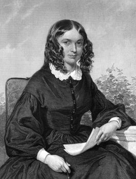 Elizabeth Barrett Browning (1806-1861) on engraving from 1873. One of the most prominent English poets of the Victorian era. Engraved by unknown artist and published in ''Portrait Gallery of Eminent Men and Women with Biographies'',USA,1873.