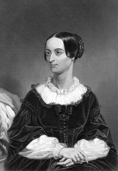 Emily Chubbuck (1817-1854) on engraving from 1873.  American poet who wrote under the pseudonym Fanny Forrester. Engraved by unknown artist and published in ''Portrait Gallery of Eminent Men and Women with Biographies'',USA,1873.
