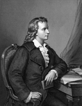 Friedrich Schiller (1759-1805) on engraving from 1873. German poet, philosopher, playwright. and historian. Engraved by unknown artist and published in ''Portrait Gallery of Eminent Men and Women with Biographies'',USA,1873.
