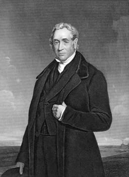George Stephenson (1781-1848) on engraving from 1873. English civil engineer and mechanical engineer who built the first public inter-city railway line in the world to use steam locomotives. Engraved by unknown artist and published in ''Portrait Gallery of Eminent Men and Women with Biographies'',USA,1873.