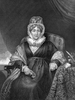 Hannah More (1745-1833) on engraving from 1873.  English religious writer and philanthropist. Engraved by unknown artist and published in ''Portrait Gallery of Eminent Men and Women with Biographies'',USA,1873.