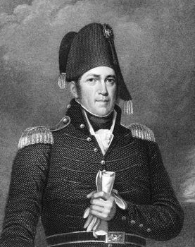 Jacob Brown (1775-1828) on engraving from 1835. American army officer in the War of 1812. Engraved by A.B.Durrand and published in''National Portrait Gallery of Distinguished Americans Volume II'',USA,1835.
