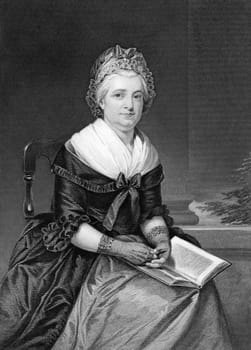 Martha Washington (1731-1802) on engraving from 1873. Wife of George Washington,president of the USA. Engraved by unknown artist and published in ''Portrait Gallery of Eminent Men and Women with Biographies'',USA,1873.