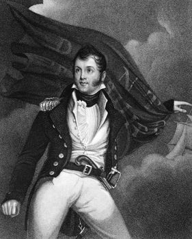 Oliver Hazard Perry (1785-1819) on engraving from 1835. American naval commander. Engraved by J.B.Forrest and published in''National Portrait Gallery of Distinguished Americans Volume II'',USA,1835.