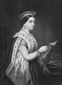 Queen Victoria (1819-1901) on engraving from 1873. Queen of Great Britain and Ireland during 1837-1901. Engraved by unknown artist and published in ''Portrait Gallery of Eminent Men and Women with Biographies'',USA,1873.