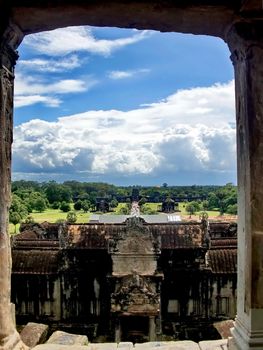 This view is looking from an opening ventilator in Siem Reap, Cambodia.