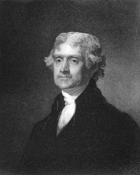 Thomas Jefferson (1743-1826) on engraving from 1835. American Founding Father, the principal author of the Declaration of Independence and third President during 1801-1809. Engraved by J.B.Forrest and published in ''National Portrait Gallery of Distinguished Americans Volume II'',USA,1835.