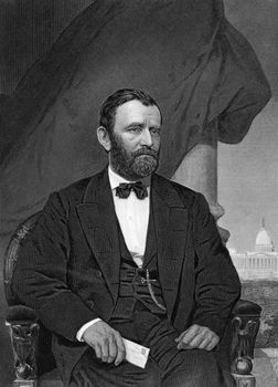 Ulysses S. Grant (1822-1885) on engraving from 1873.
18th President of the United States (1869-1877) and  military commander during the Civil War. Engraved by unknown artist and published in ''Portrait Gallery of Eminent Men and Women with Biographies'',USA,1873.