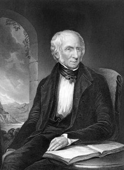 William Wordsworth (1770-1850) on engraving from 1873. Important English Romantic poet. Engraved by unknown artist and published in ''Portrait Gallery of Eminent Men and Women with Biographies'',USA,1873.
