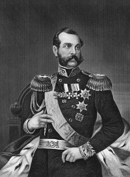 Alexander II of Russia (1818-1881) on engraving from 1873. Emperor of Russia during 1855-1881. Engraved by unknown artist and published in ''Portrait Gallery of Eminent Men and Women with Biographies'',USA,1873.