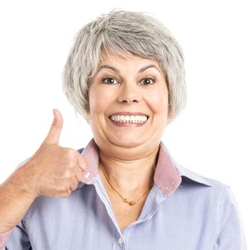 Portrait of a elderly woman with thumbs up