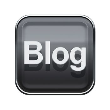 Blog icon glossy grey, isolated on white background