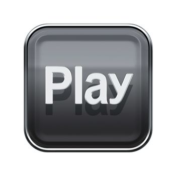 Play icon glossy grey, isolated on white background