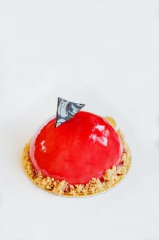 Raspberry yogurt mousse  , sweet red dessert on plate