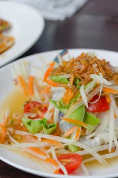 spicy papaya salad with crab , asian spicy food