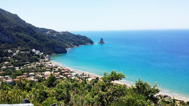 Panoramic view of Saint Gordios (Agios Gordios) Beach, Corfu Island, Greece.

Picture taken on July 3, 2014.