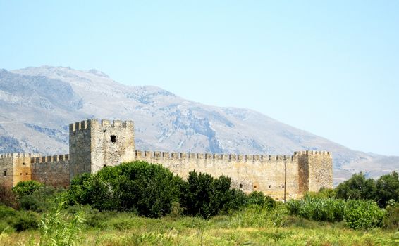 A distant view of the french fort (Fragokastello) in Crete island, Greece.

Picture taken on July 24, 2010.