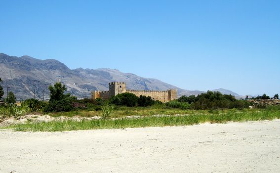 A distant view of the french fort (Fragokastello) in Crete island, Greece.

Picture taken on July 24, 2010.