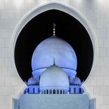 Part of famous Sheikh Zayed Grand Mosque by night, UAE