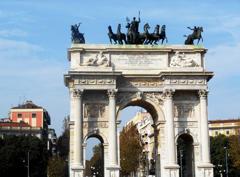 A view of the Arch of Peace (Arco della Pace) in Milan, Italy.

Picture taken on October 26, 2013