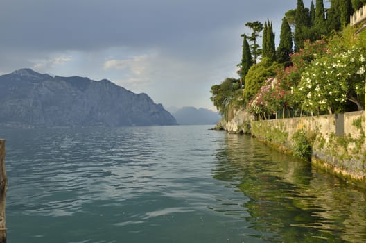 Beautiful view of the Lake Garda in Malcesine in Italy