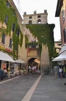 Street in the old part of the village of Garda, a comune on the shore of Lake Garda, in the province of Verona, region of Veneto, Northeastern Italy.